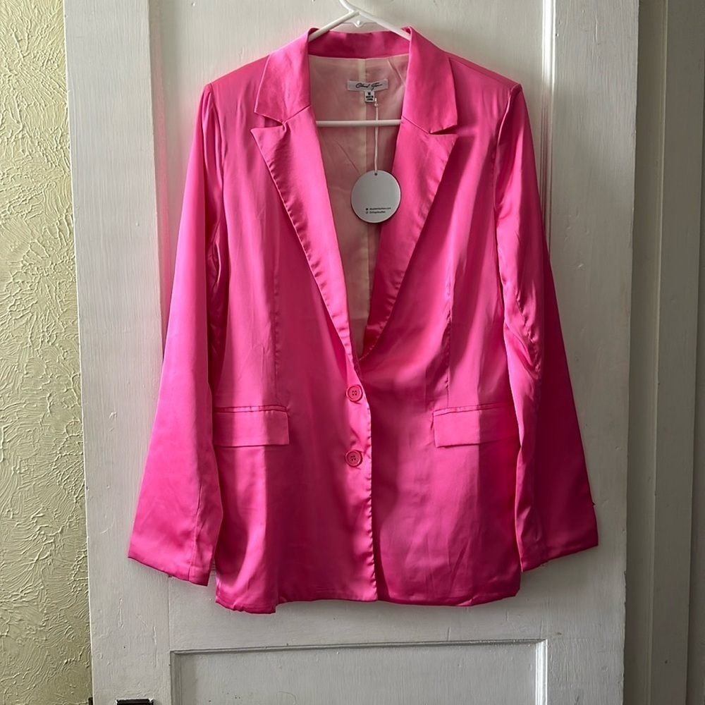 NWT Cloud Ten Satin Hot Pink Long Sleeve Blazer Coat Jacket